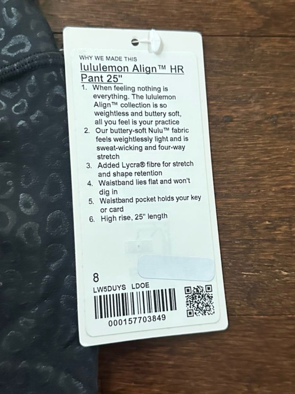lululemon Align™ High-Rise Pant 25" black leopard embossed size 8 NWT - Picture 11 of 15